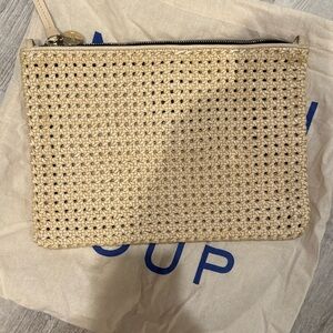 Clare V Cream rattan flat clutch
